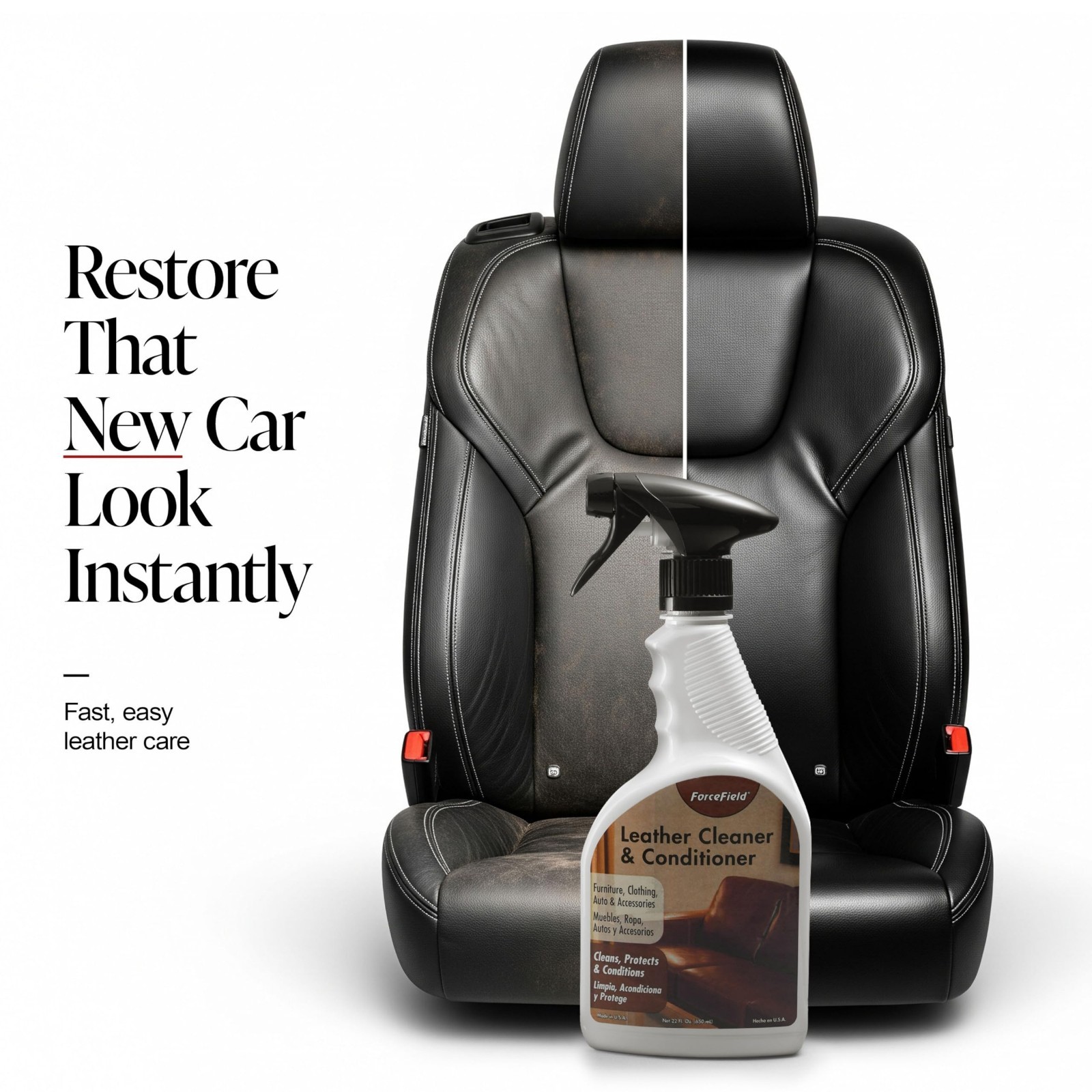 2-in-1 Leather Cleaner & Conditioner 22oz – Restores Oils, Removes Stains, Safe