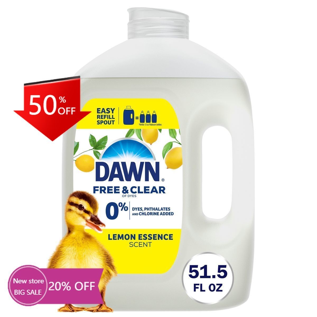 Dawn Lemon Free & Clear Dish Soap Refills – 51.5 fl oz: Removes Grease
