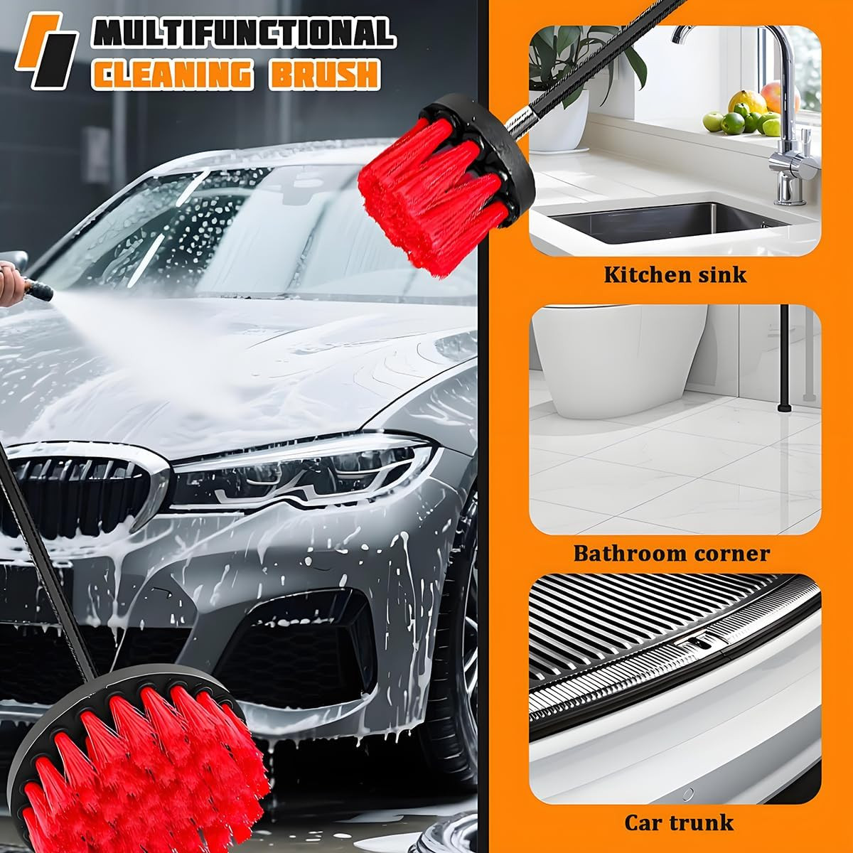 4Pcs/Set Car Drill Brush Attachment Set, Vehicle Drill Scrub Brushes Kit with Ex