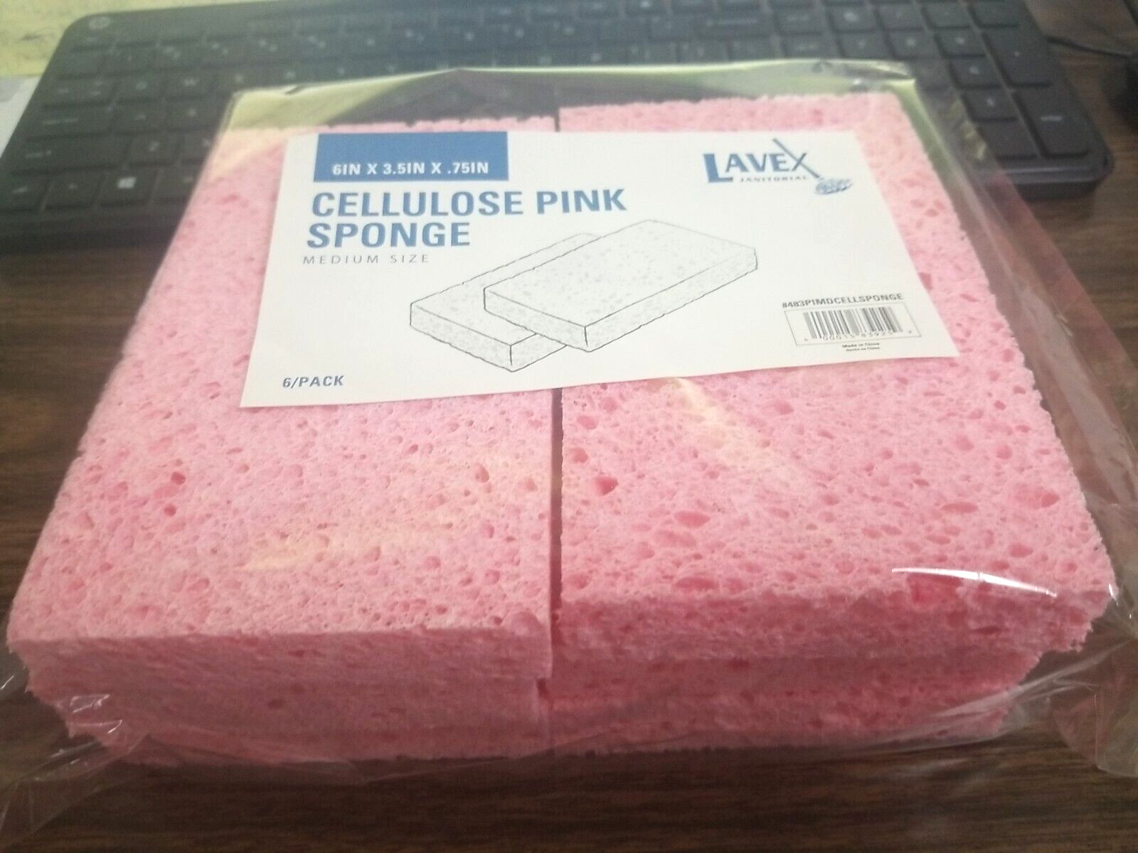 LAVEX MEDIUM DISHWASH PINK CELLULOSE SPONGE, 3.5″ x 6″ x 0.75″ (6 PADS PER BOX)