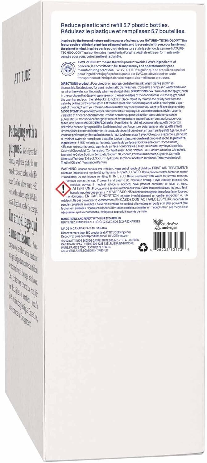 135.3 Fl Oz EWG Verified Plant-Based Dish Soap Refill – Citrus Zest Freshness