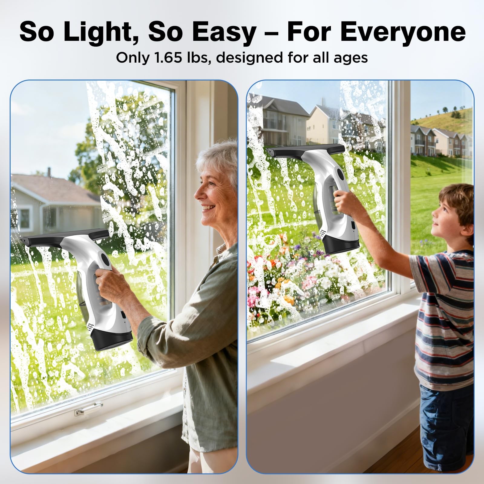 Window Vacuum Squeegee Cordless, 2000Pa Electric Window Cleaner Tool with 220…