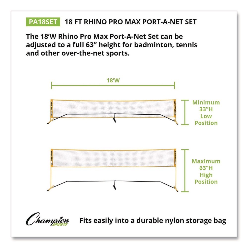 Champion Sports PA18SET 36 in. to 60 in. x 18 ft. Rhino Port-A-Net Set New