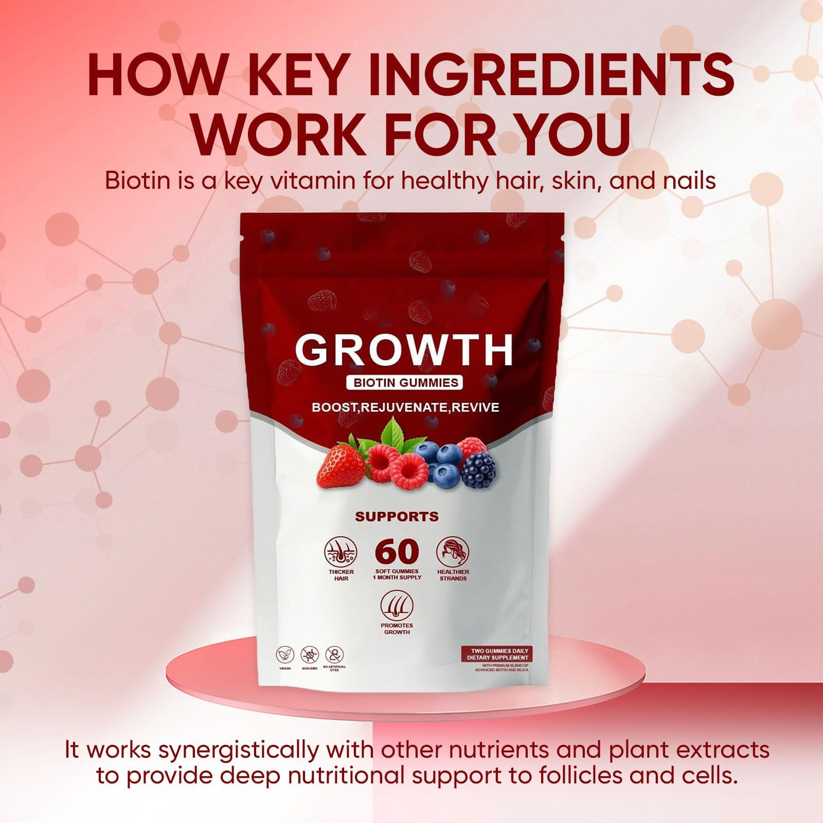 Hair Growth Gummies – Biotin, Vitamins Plant Extracts, Supports Health…