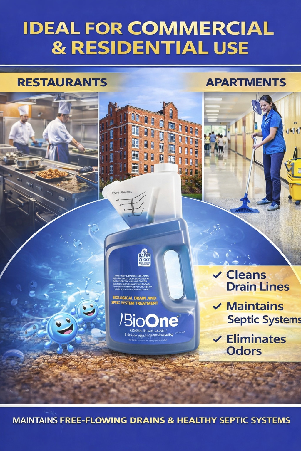 BioOne Drain & Septic Maintainer 64oz 4 Pack Natural Grease Cleaner B164