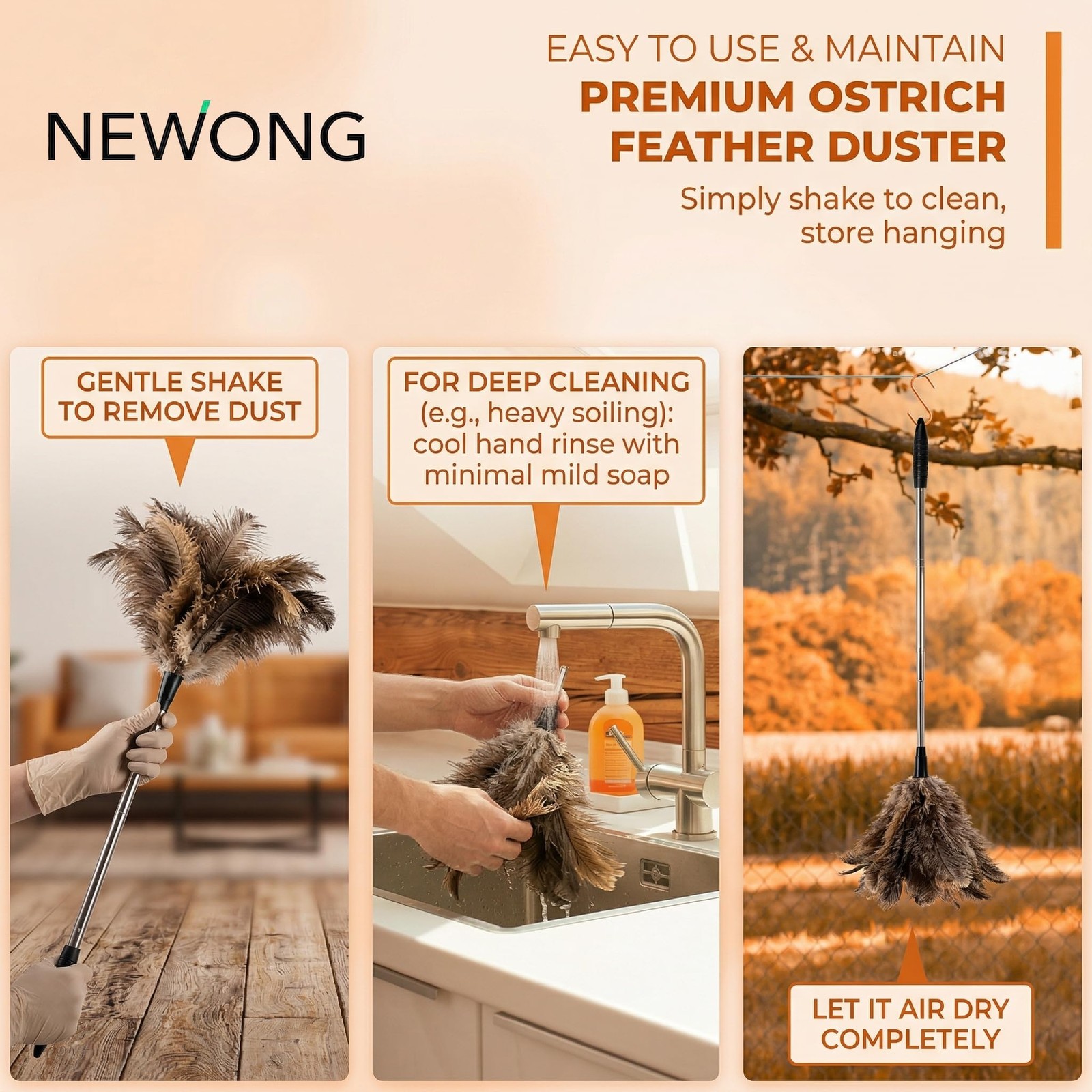 Extendable Ostrich Feather Duster 26″-79″, Real Fluffy Ostrich Feather Duster…