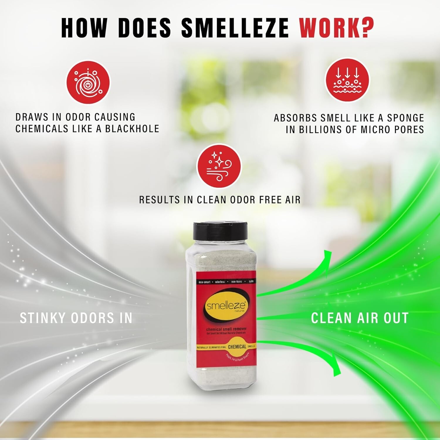 SMELLEZE Natural Chemical Odor Eliminator Powder: 2 lb. Bottle. Rid Carpet Odor