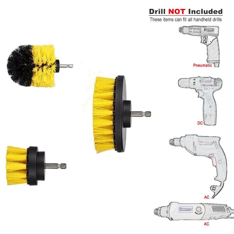 Drill Brushes Set 3pcs Tile Grout Power Scrubber Cleaner Spin Tub Shower Wall