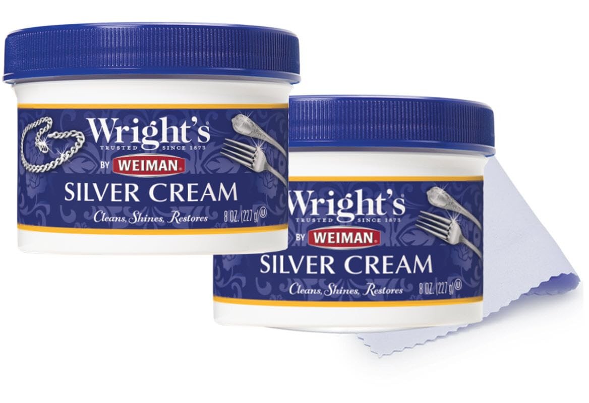 Silver Cleaner and Polish Cream Ammonia-Free 8 Ounce 2 Pack with Polishing Cloth
