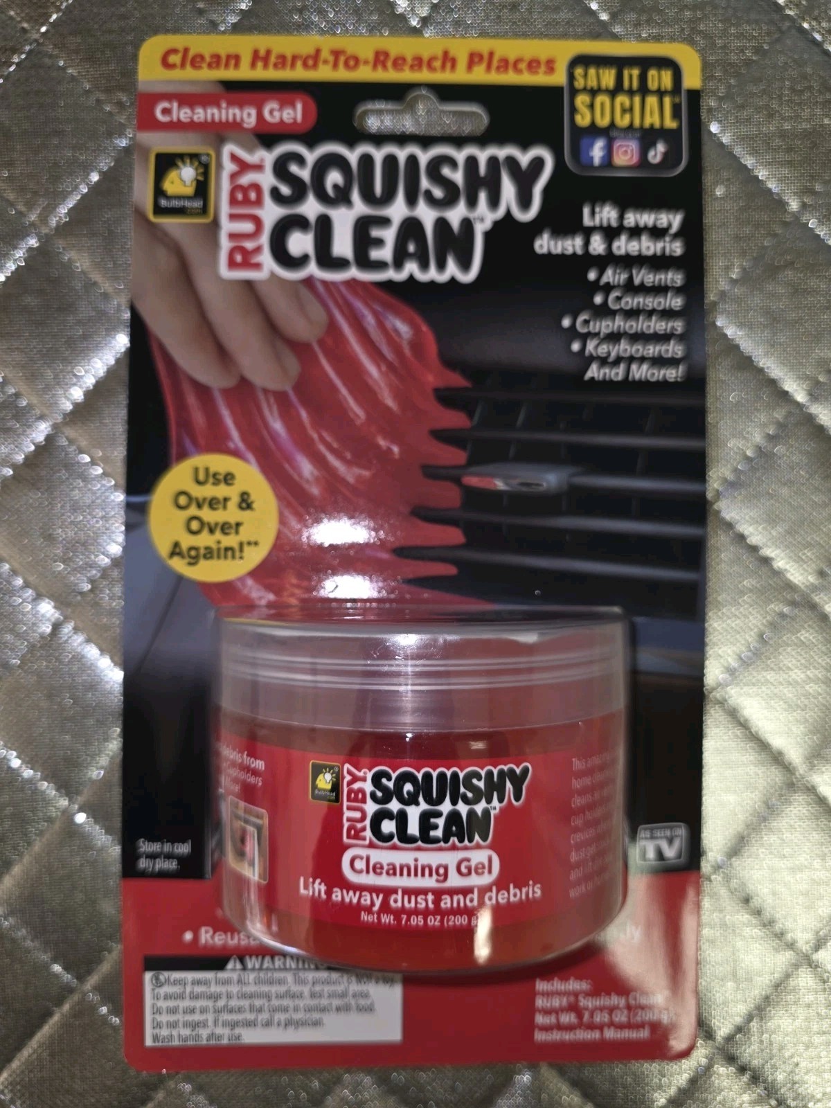 Ruby Squishy Clean Cleaning Gel: Lift Away Dust & Debris Auto/Home/Office *NEW*