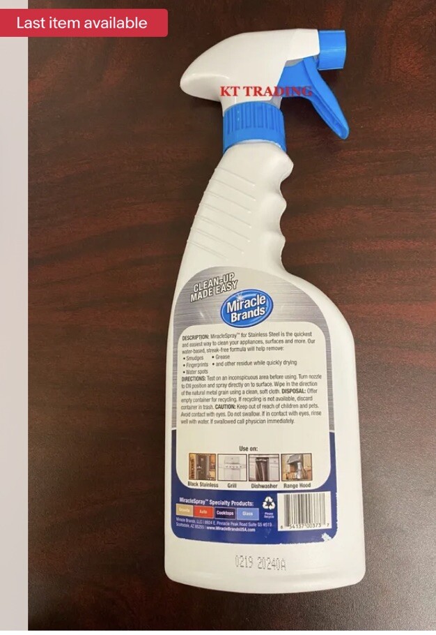 Miracle Brand STAINLESS STEEL APPLIANCE RANGE Cleaner Degreaser 16oz Lime Spray