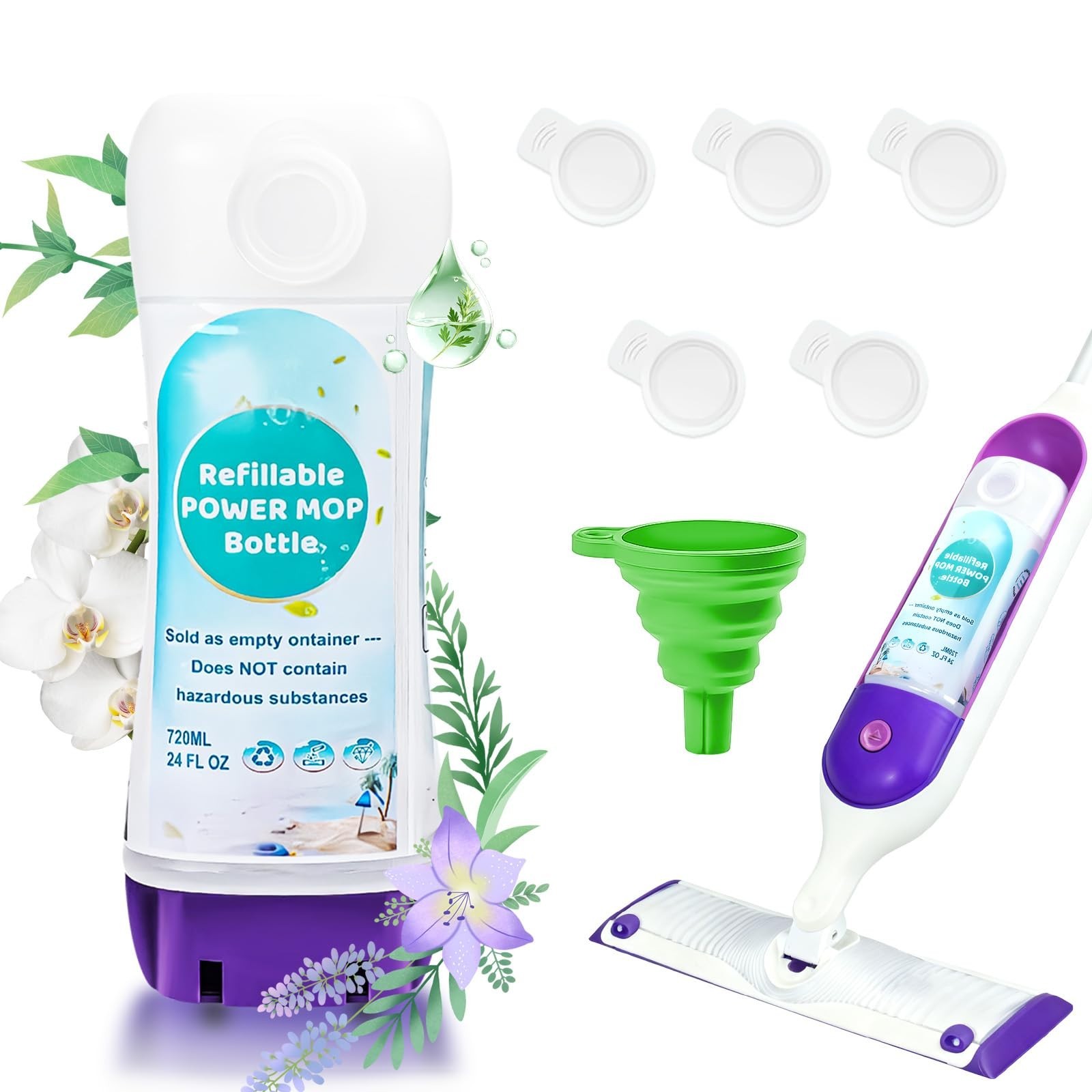Refillable 24 FL.OZ Bottle for Swiffer PowerMop – Leak-Proof Cleaner Container,