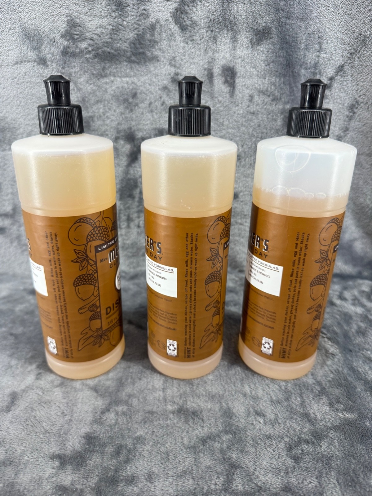 Lot of 3 Mrs. Meyer´s Clean Day Liquid Dish Soap Acorn Spice Scent 16oz