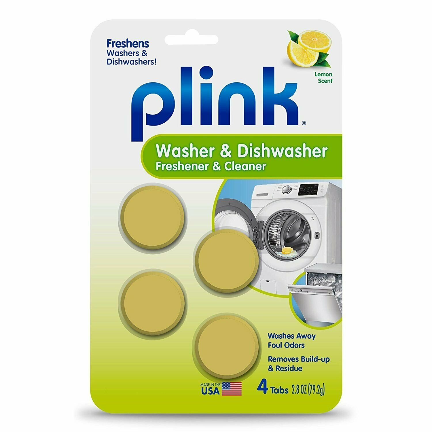 Plink Clothes Washer & Dishwasher Odor Freshener and Cleaner – 4 Lemon Tablets
