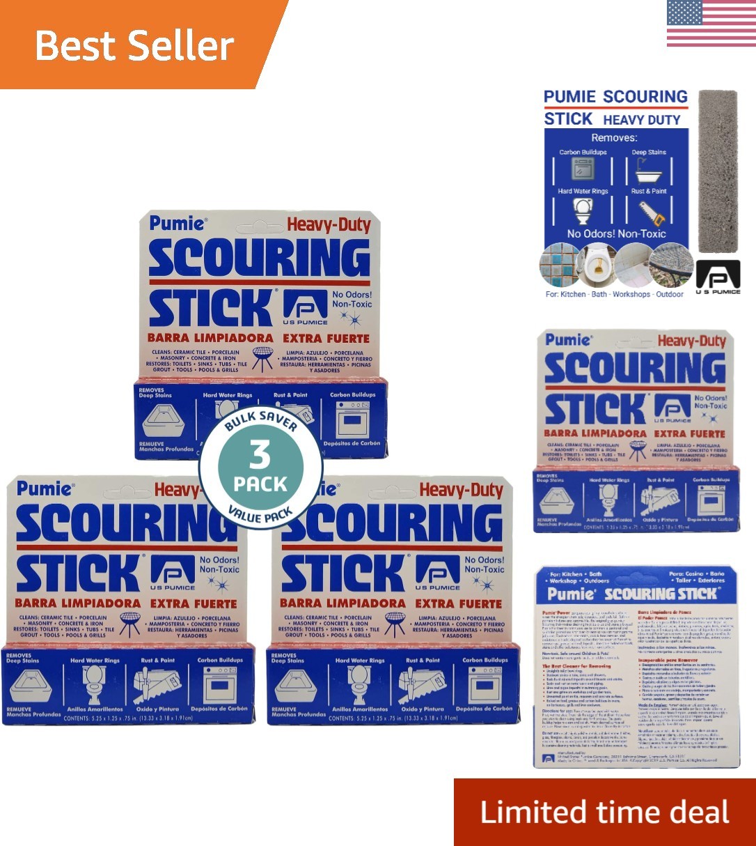 Eco-Friendly 3-Pack Pumice Cleaning Sticks – Safe for Homes with Kids & Pets