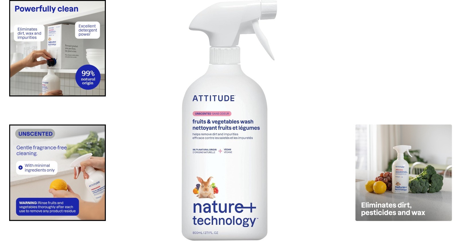 Eco-Friendly Unscented Produce Cleaner – Plant-Based, Wash 27.1 Fl Oz