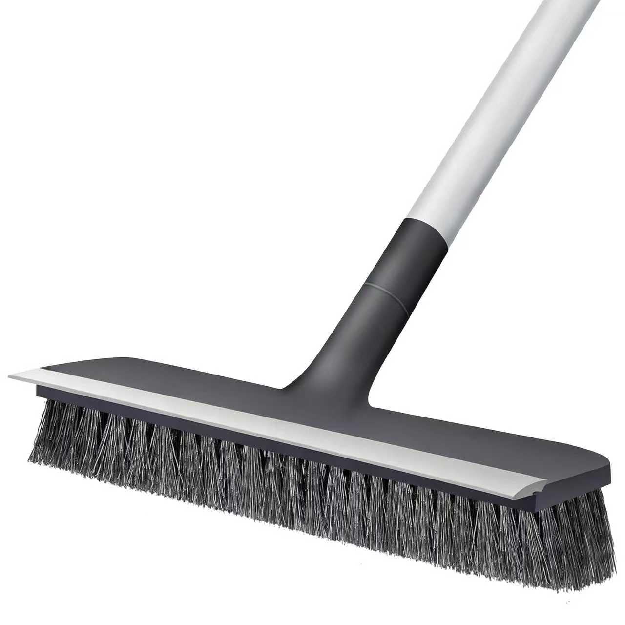 Long Handle Floor Scrub Brush Stiff Bristles Heavy Duty 2 in 1 Squeegee Bathroom