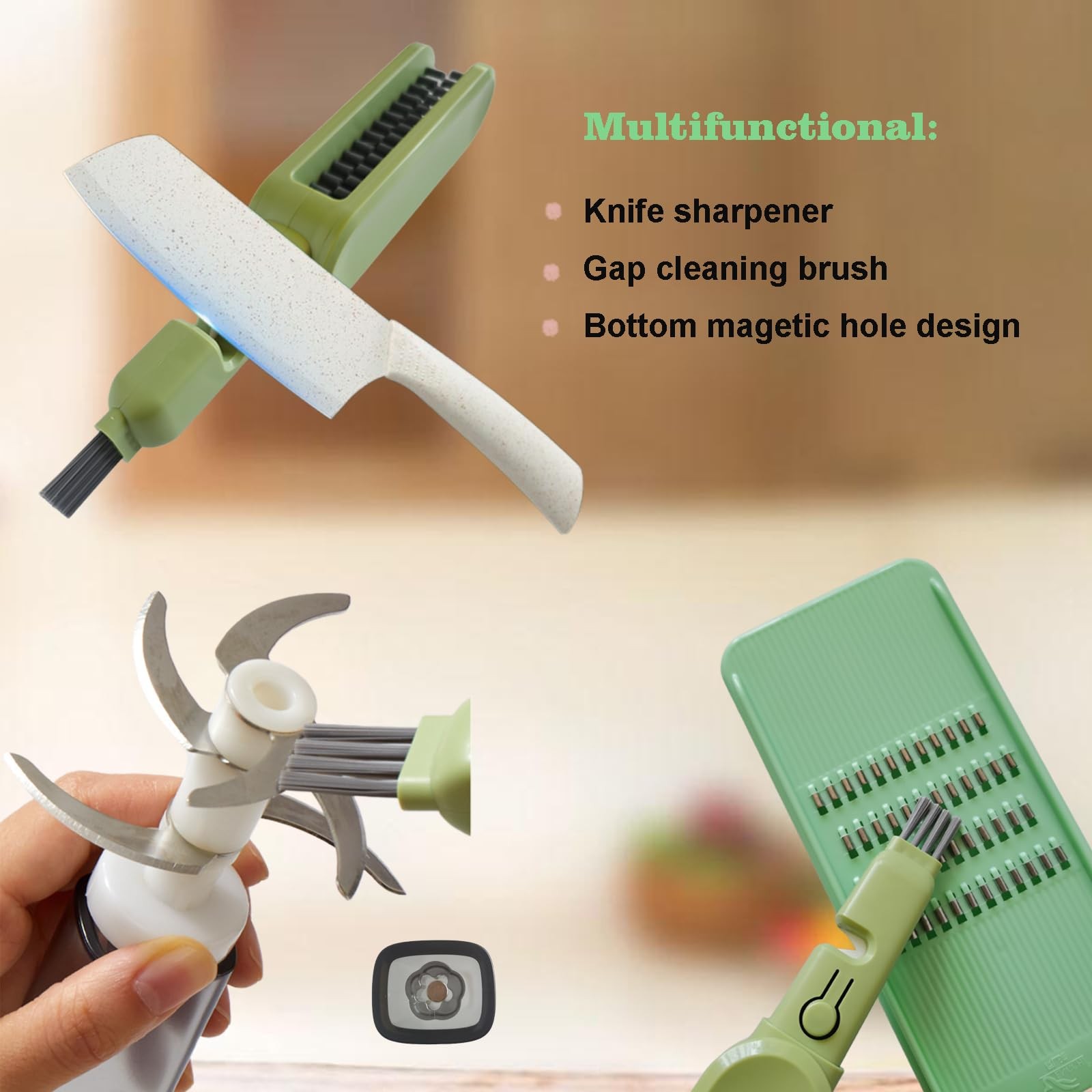 Knife Blade Brush with Long Handle and Lid Integrate Knife Sharpener and Gap …