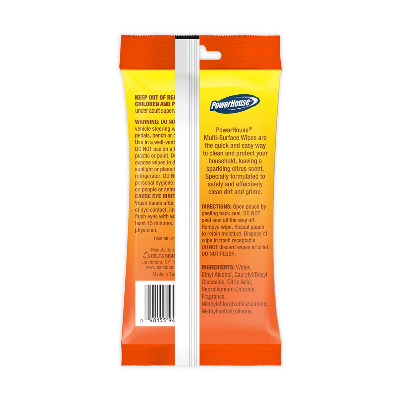 PowerHouse Household Orange Multi-Purpose Cleaner Wipes, 42 Wipes (Pack of 12)
