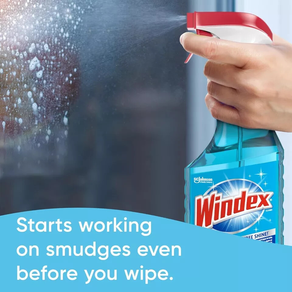 Windex Glass and Window Cleaner Spray Bottle, Original Blue, 23 fl oz With Rag