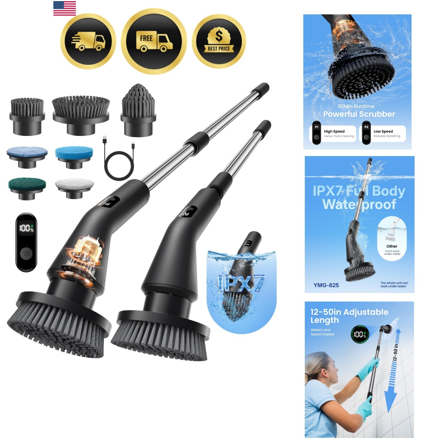 Electric Spin Scrubber, Cordless Cleaning Brush for Bathroom Shower Tub, Wate…