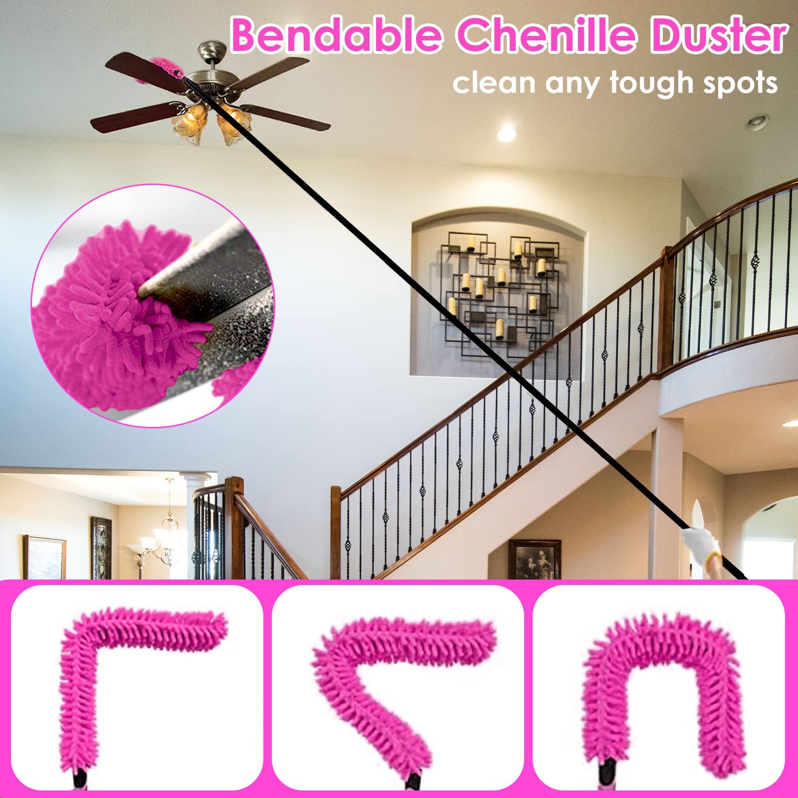 8 Foot Dusters for Cleaning, Duster with Extension Pole, Microfiber Feather D…