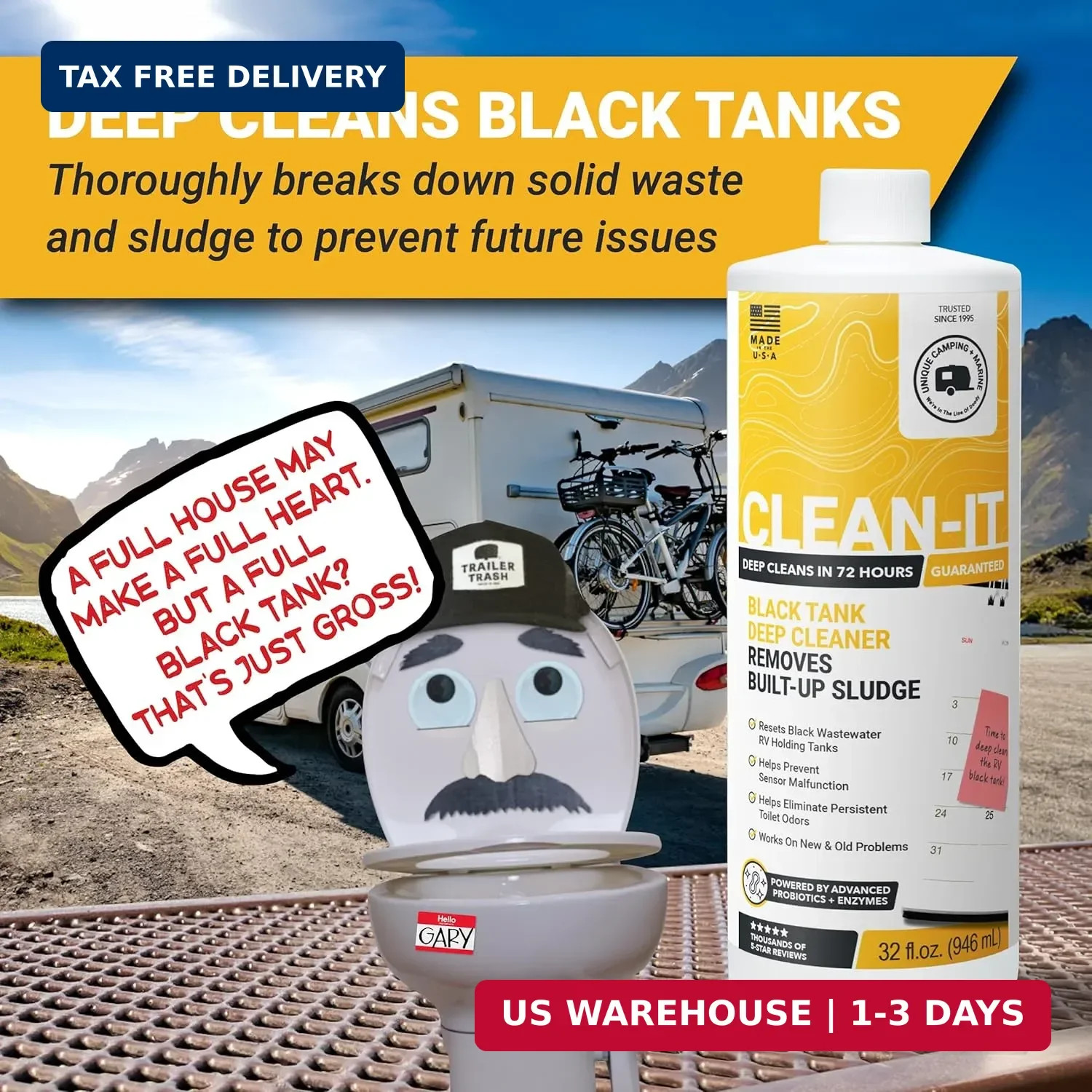 Unique Clean-It RV Black Tank Cleaner Liquid – Deep Cleaner for RV Holding Tanks