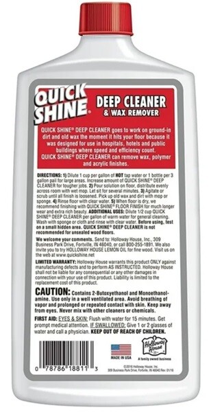 Holloway 18811-3 Quick Shine 27 Oz. Floor Deep Cleaner & Wax Stripper