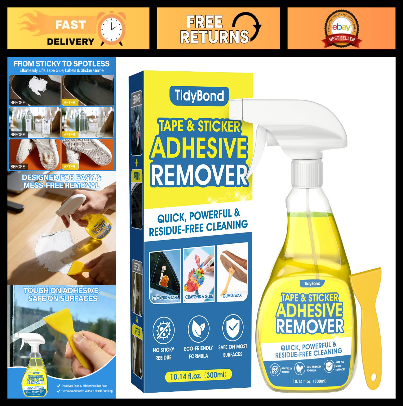 Adhesive Remover Spray 10.6 oz – Sticker, Label & Tape Residue Cleaner for Metal