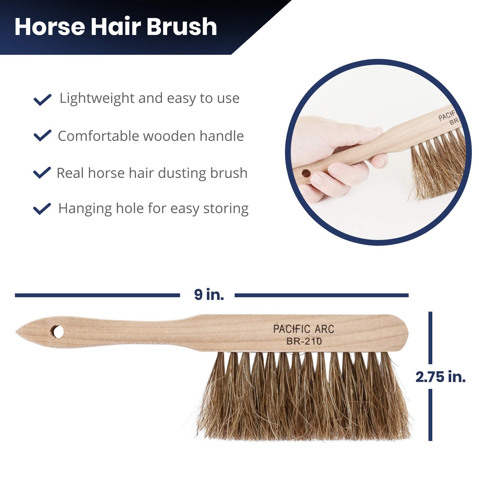 Professional Horse Hair Dust Foxtail Brush, 9 Inches for Work, Outdoor, Furnitur