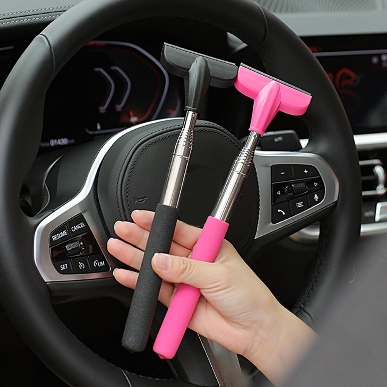 Side Mirror Squeegee Retractable Rearview Mirrors Wiper 38.6 inch Handle