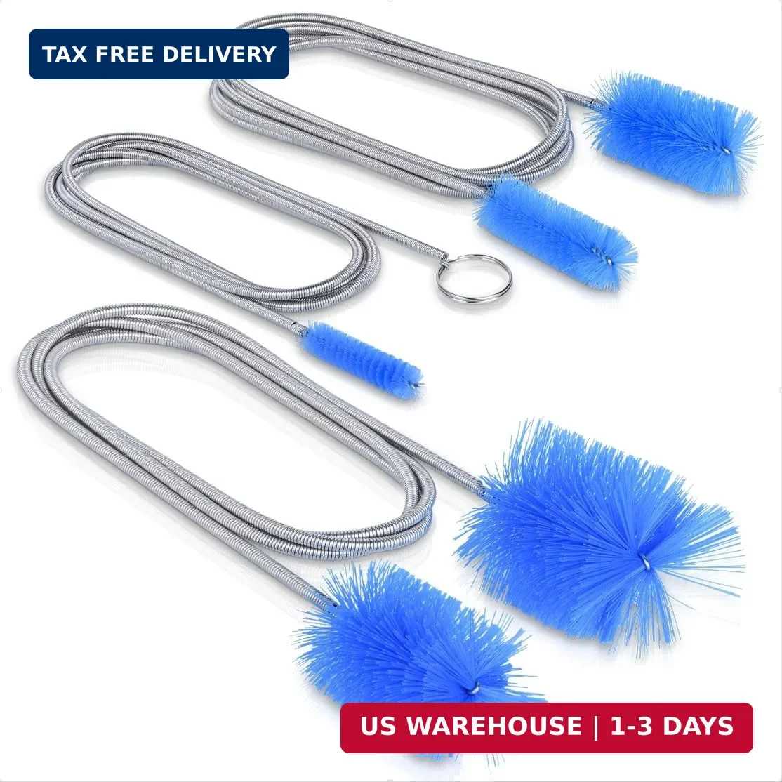Flexible Long Drain Brush Set, Premium 3 Piece Kit with Double Ended and Stainle