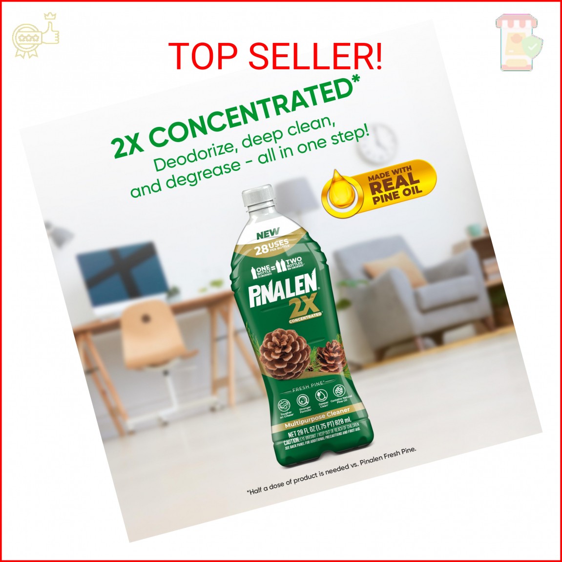 PINALEN 2X Concentrated Multipurpose Cleaner – Fresh Pine Scent – 28 fl oz – All