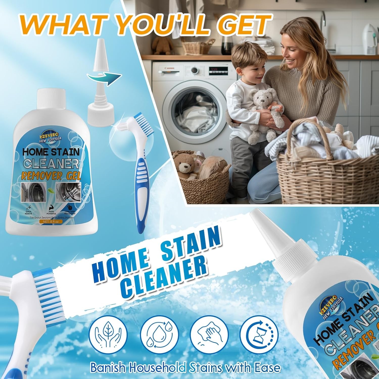 Mold Stain Remover Gel,Washing Machine Cleaner Front Load Washer Gasket Mold Rem