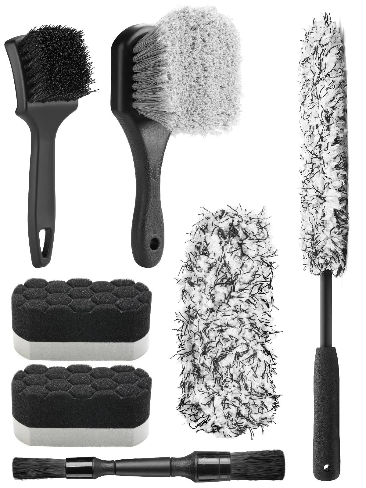 7PCS Car Wheel Cleaning Pro Kit, Tire Brush, Soft-bristled Rim Brush, Microfi…