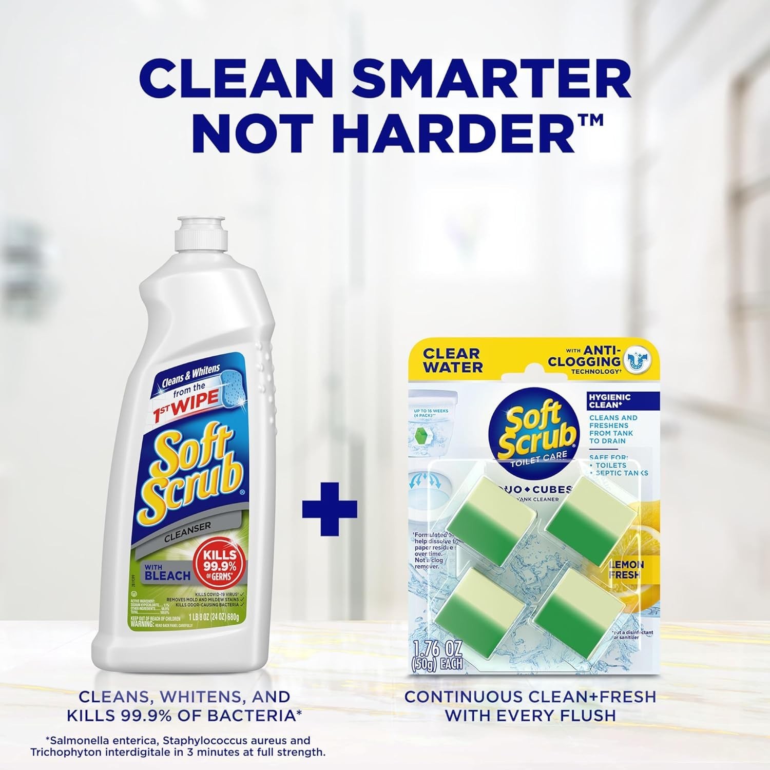 In-Tank Toilet Cleaner Duo-Cubes, Lemon Fresh, Clear Water, 4 Ct, Cleans & Fresh