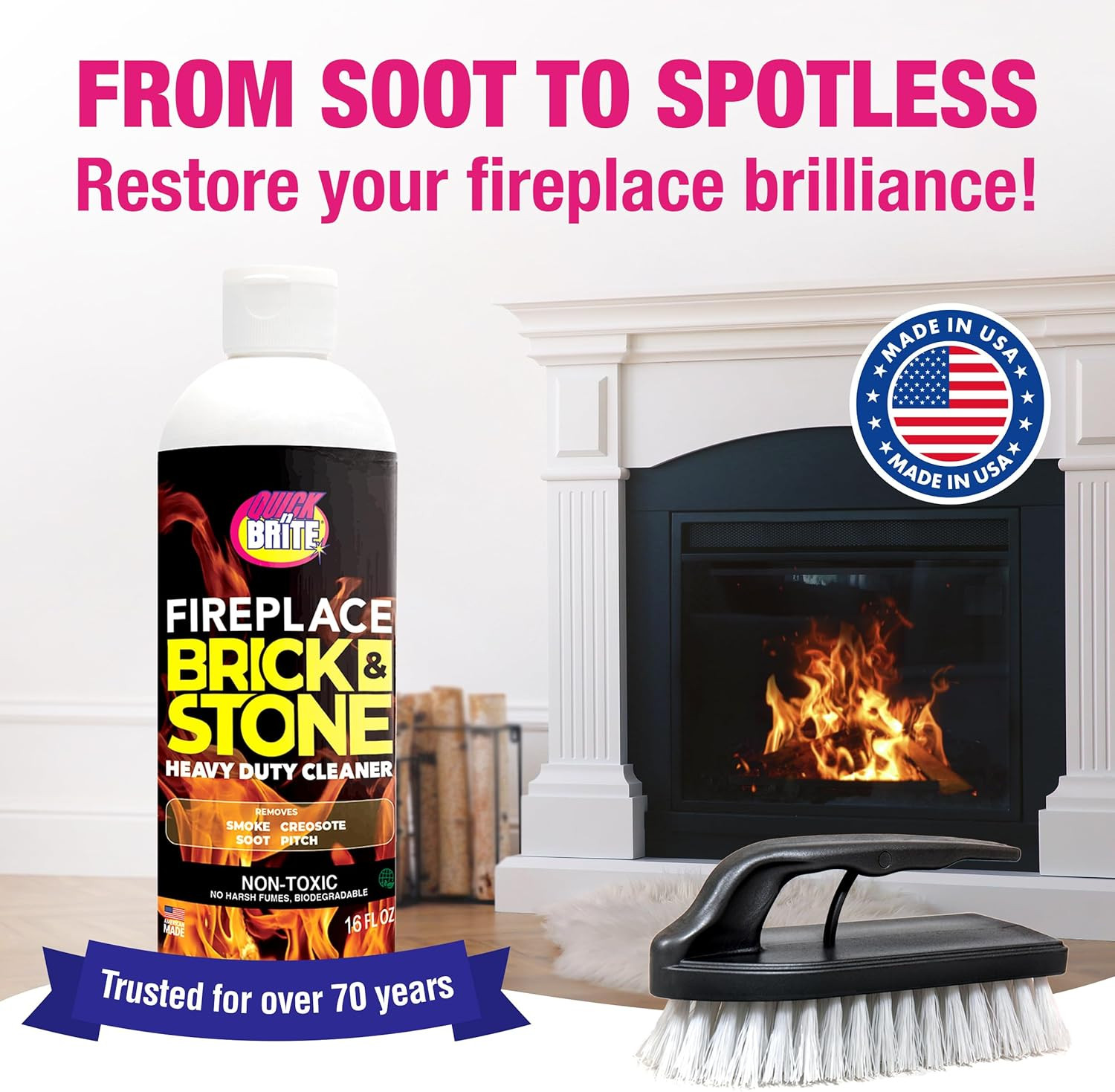 Fireplace Gel Cleaner with Scrub Brush for Brick, Stone, Rock, Tile, and Marble,