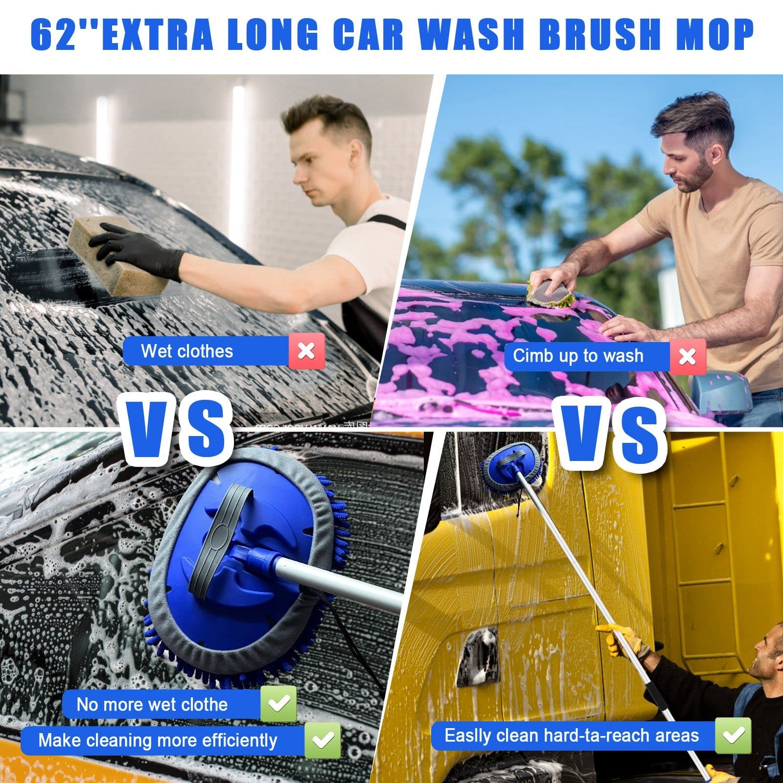 Car Wash Kit 21Piece Set with Long Handle Brush, Bucket, Squeegee & Detailing