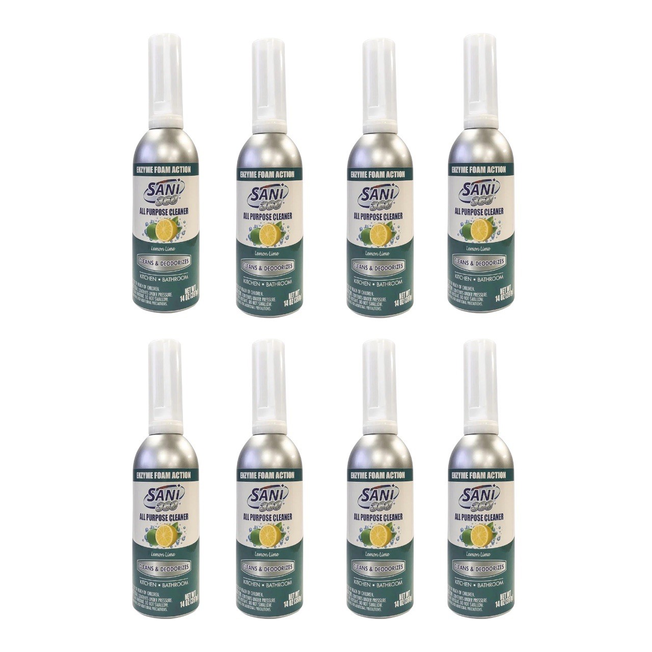 SANI 360° All Purpose Cleaner & Deodorizer, Lemon Lime Scent, 14oz, 8 Pack