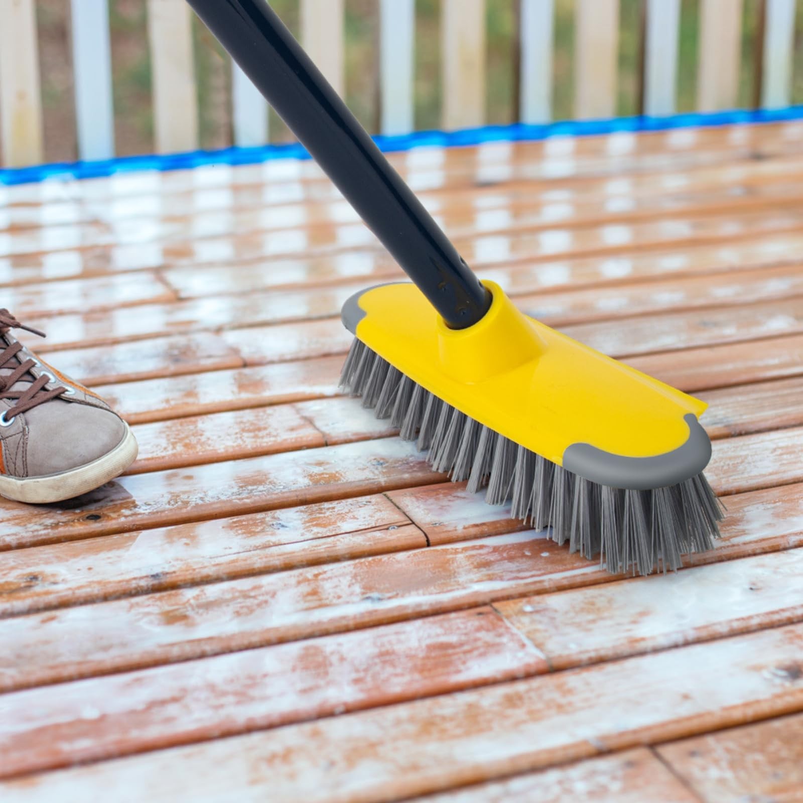 Deck Brush with Long Handle, Floor Scrub Broom for Shower, 50” Outdoor Scrub…