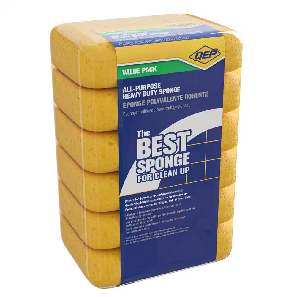 QEP Extra Large Grouting & Cleaning Sponges – 6-Pack 7.5″ x 5.5″ Heavy-Duty Poly