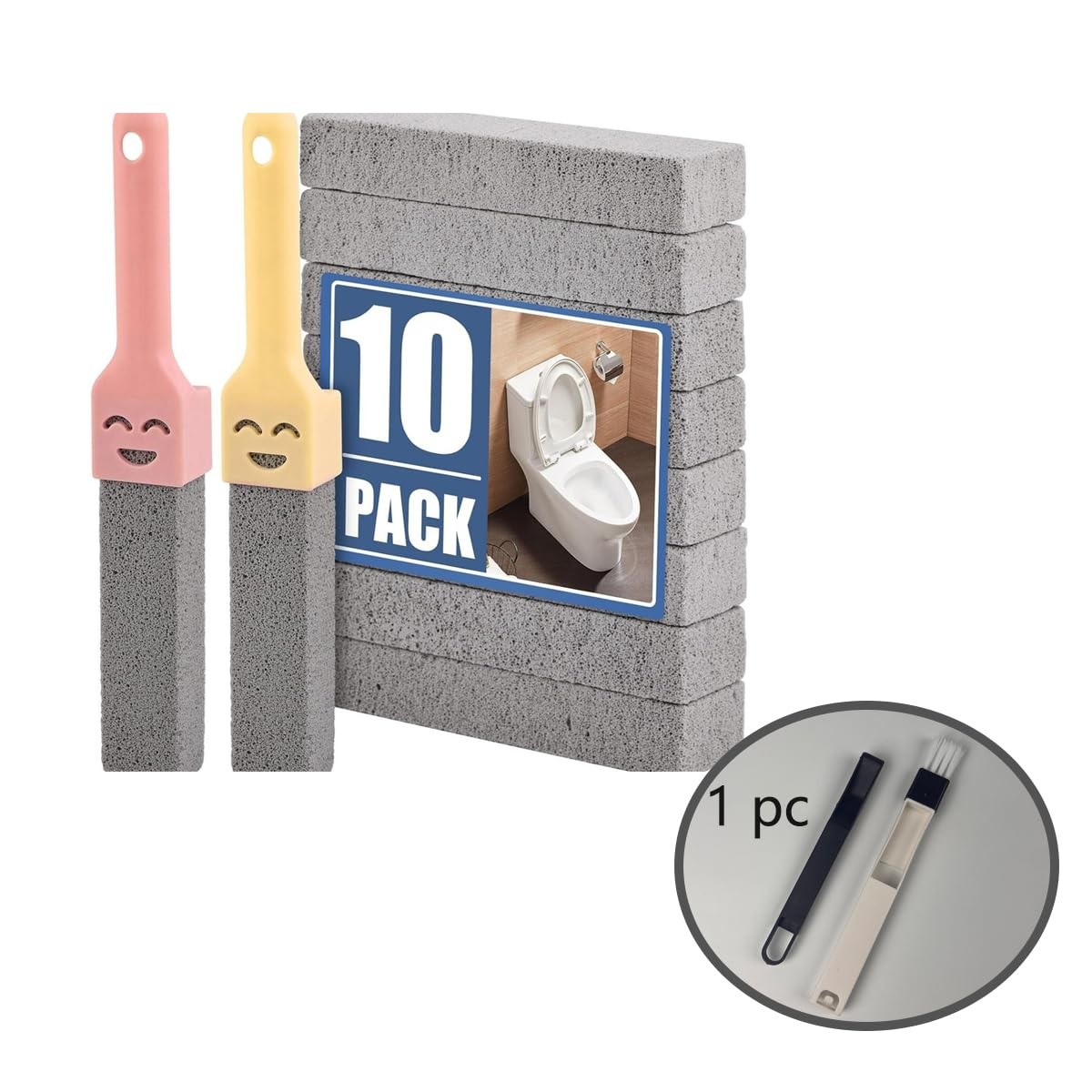 10-Pack of Pumice Cleaning Sticks with 2 Universal Handles and 1 Dustpan Brus…