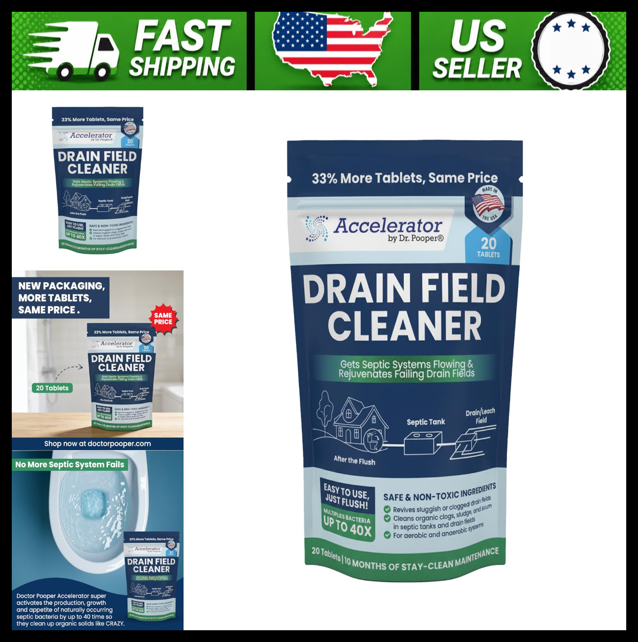 Dr. Pooper Drain Field Cleaner Tablets 20 Count Septic Tank Treatment