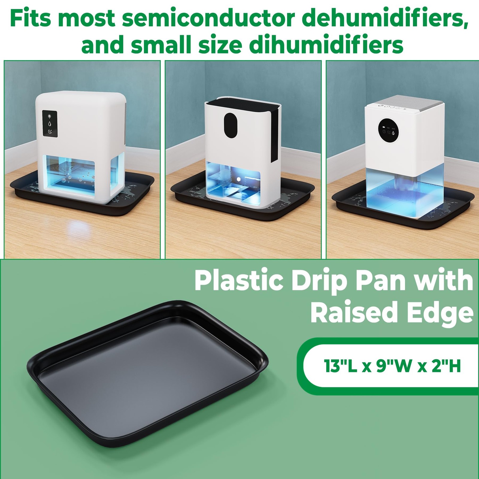 13x9x2 Inch Hard Plastic Dehumidifier Drip Tray Leak Proof Floor Pan Black