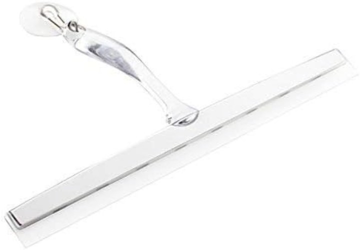 Clear Bathroom Squeegee with Stainless Steel Accents and Suction Holder – 12 In.
