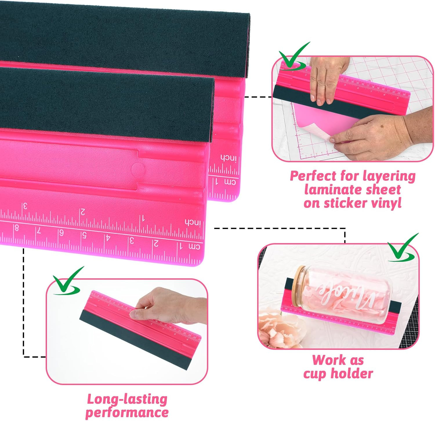 Wallpaper Smoothing Tool, Professional Vinyl Squeegee with Ruler Felt Squeegee f