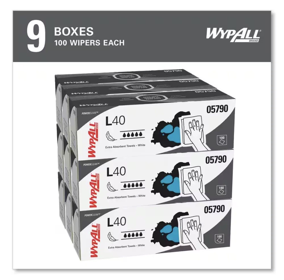 Wypall L40 Towels, POP-UP Box, White, 16-2/5 In. X 9-4/5 In., 100/Box, 9 Boxes