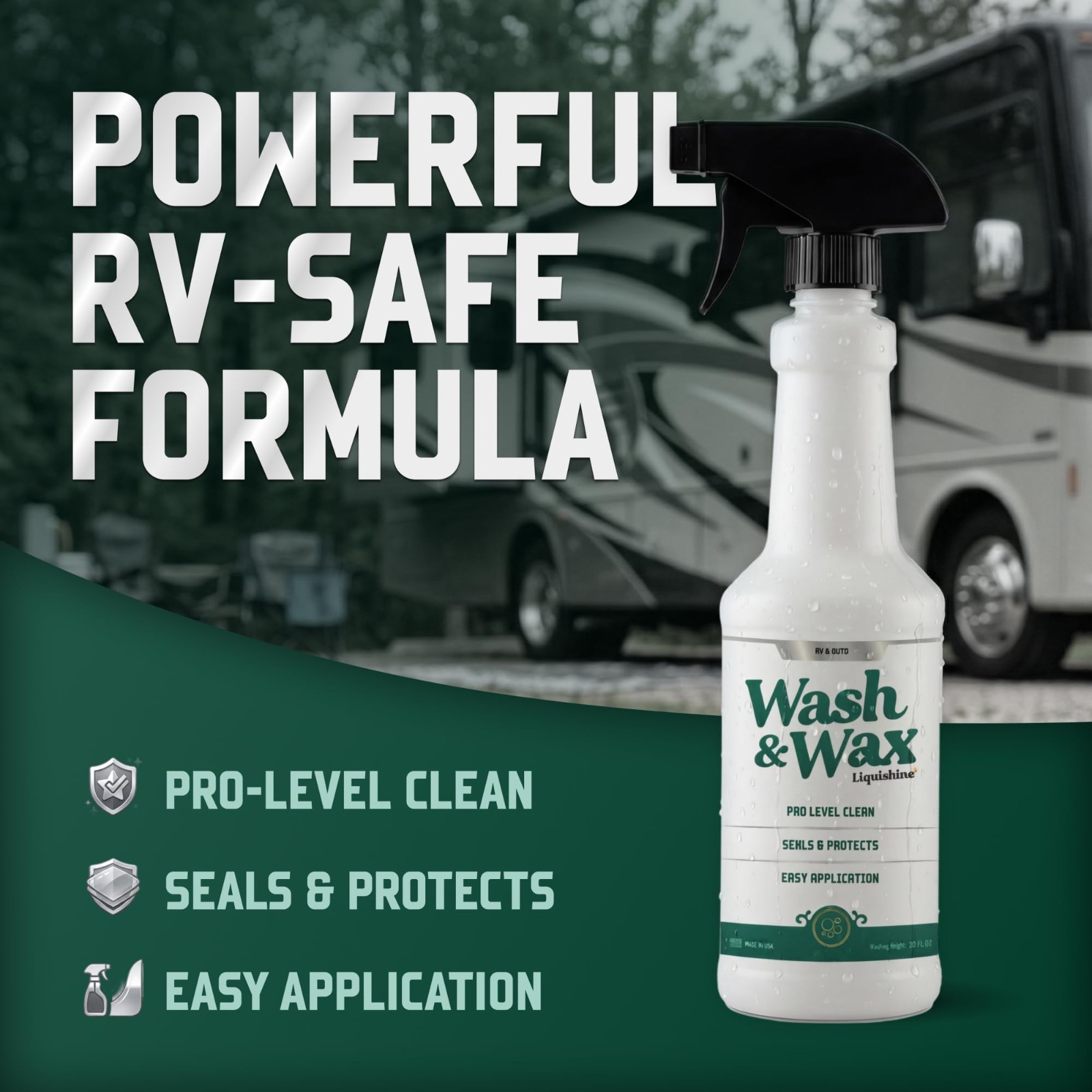2-in-1 RV Wash & Wax Cleaner, Waterless or Traditional Soap, Removes Dirt & Bugs