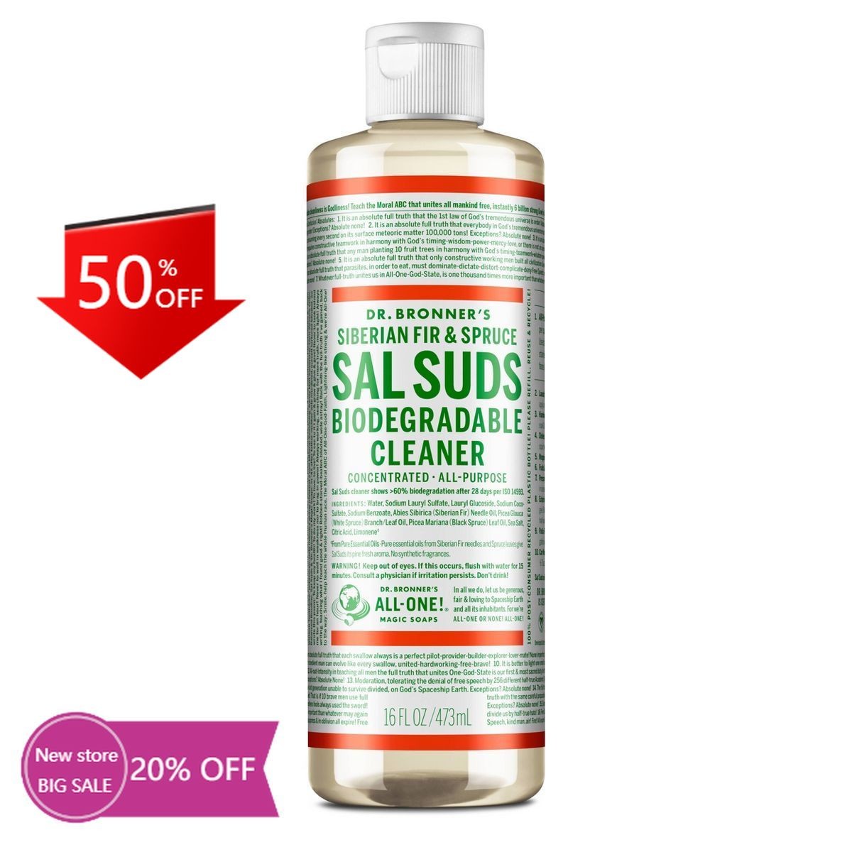 Dr. Bronner’s Siberian Fir & Spruce Sal Suds Biodegradable Cleaner – 16 fl oz