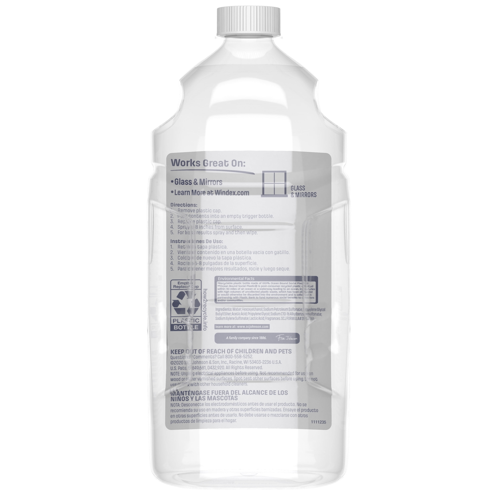 Windex with Vinegar Glass Window Cleaner, New Refill Bottle, 2 L